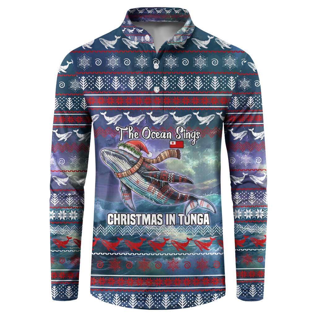 Tonga Christmas Button Sweatshirt with Singing Whale Ocean Scene National Coat of Arms TS04 Multicolor - Polynesian Pride
