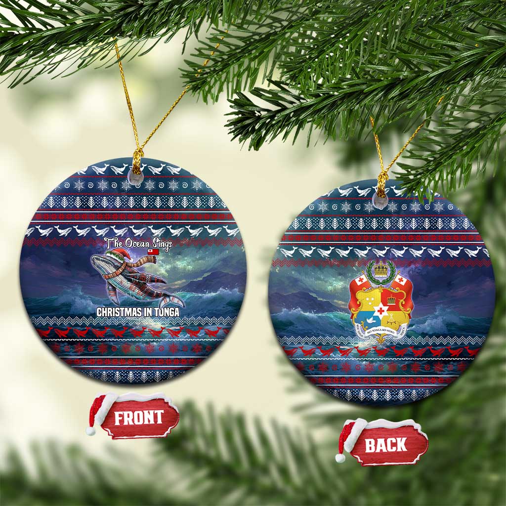 Tonga Christmas Ceramic Ornament with Singing Whale Ocean Scene National Coat of Arms TS04 Circle Multicolor - Polynesian Pride