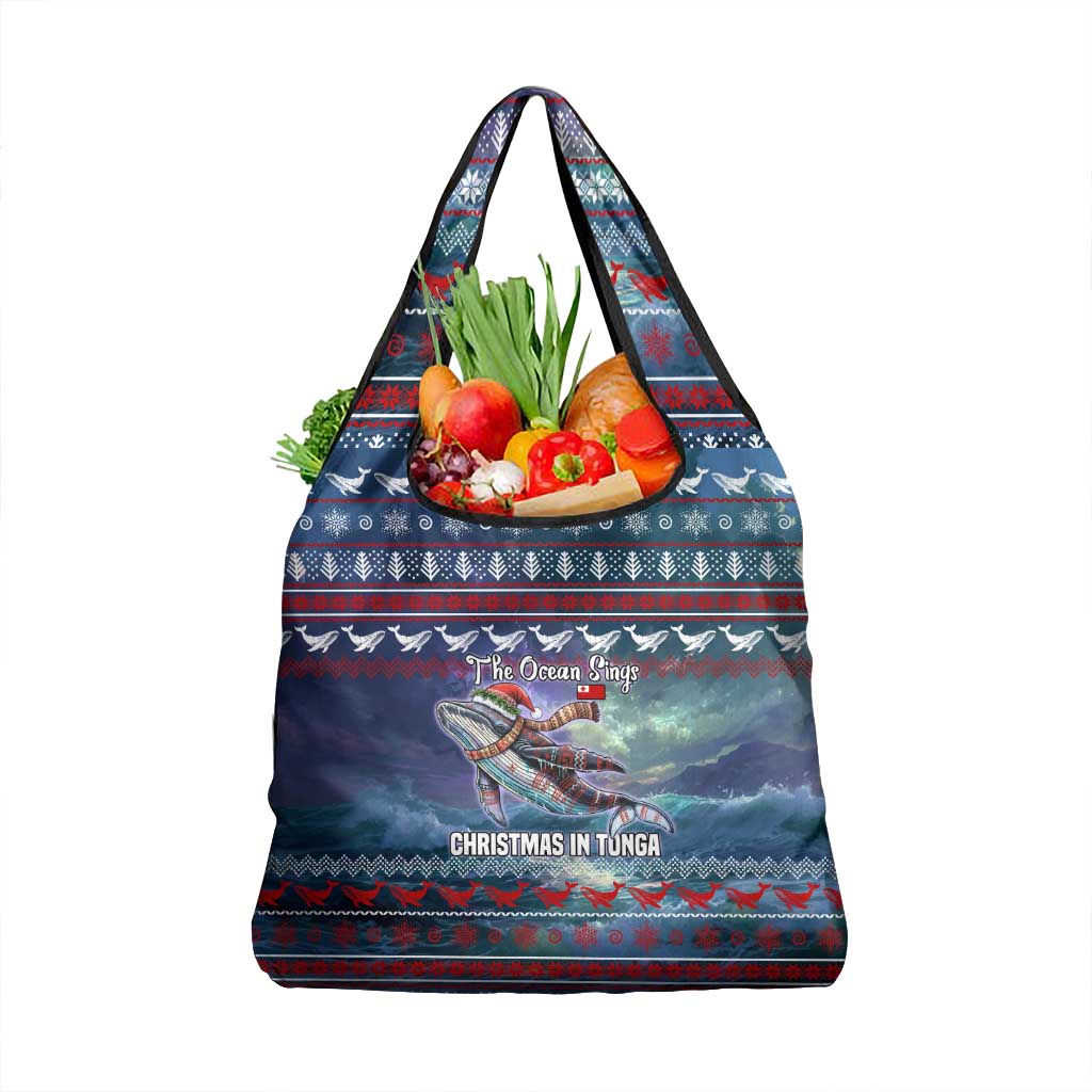 Tonga Christmas Grocery Bag with Singing Whale Ocean Scene National Coat of Arms TS04 1-pack One Size Multicolor - Polynesian Pride