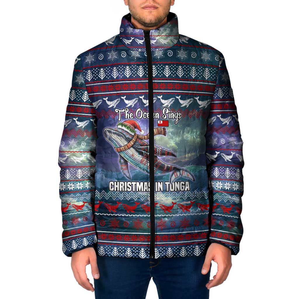 Tonga Christmas Padded Jacket with Singing Whale Ocean Scene National Coat of Arms TS04 Men Multicolor - Polynesian Pride