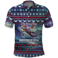Tonga Christmas Polo Shirt with Singing Whale Ocean Scene National Coat of Arms TS04 Multicolor - Polynesian Pride