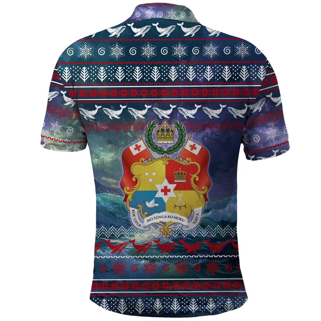 Tonga Christmas Polo Shirt with Singing Whale Ocean Scene National Coat of Arms TS04 - Polynesian Pride