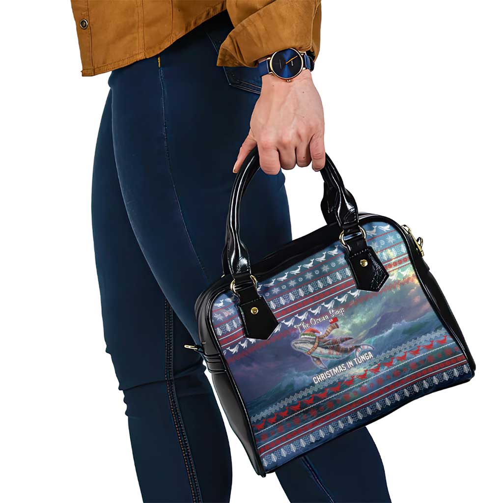 Tonga Christmas Shoulder Handbag with Singing Whale Ocean Scene National Coat of Arms TS04 - Polynesian Pride