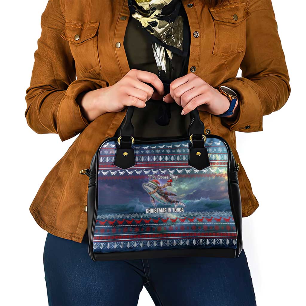 Tonga Christmas Shoulder Handbag with Singing Whale Ocean Scene National Coat of Arms TS04 - Polynesian Pride