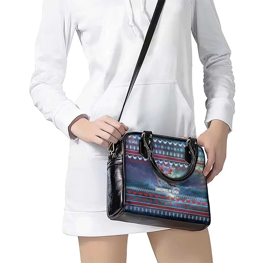 Tonga Christmas Shoulder Handbag with Singing Whale Ocean Scene National Coat of Arms TS04 - Polynesian Pride
