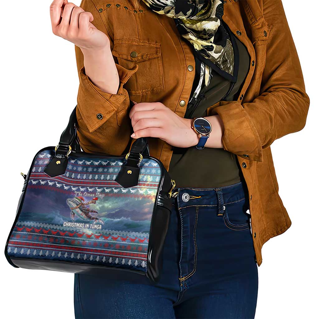Tonga Christmas Shoulder Handbag with Singing Whale Ocean Scene National Coat of Arms TS04 - Polynesian Pride