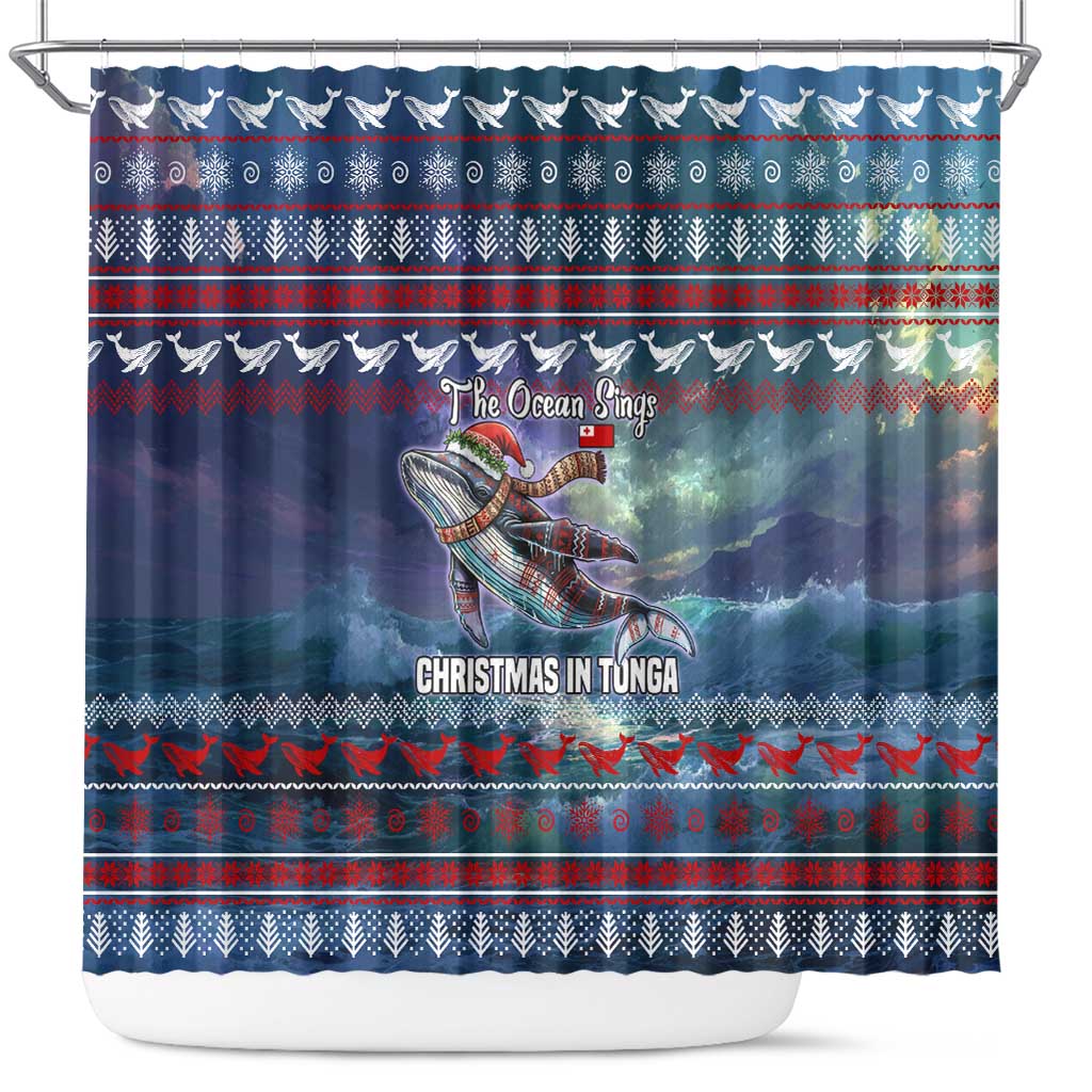 Tonga Christmas Shower Curtain with Singing Whale Ocean Scene National Coat of Arms TS04 Multicolor - Polynesian Pride