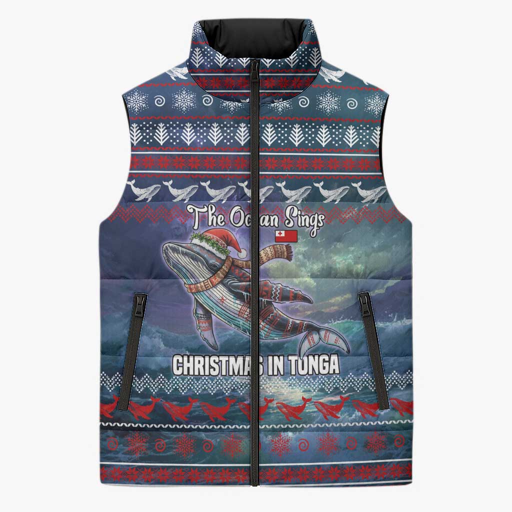 Tonga Christmas Sleeveless Puffer Jacket with Singing Whale Ocean Scene National Coat of Arms TS04 Unisex Multicolor - Polynesian Pride
