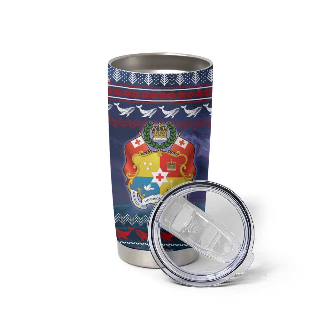 Tonga Christmas Tumbler Cup with Singing Whale Ocean Scene National Coat of Arms TS04 - Polynesian Pride