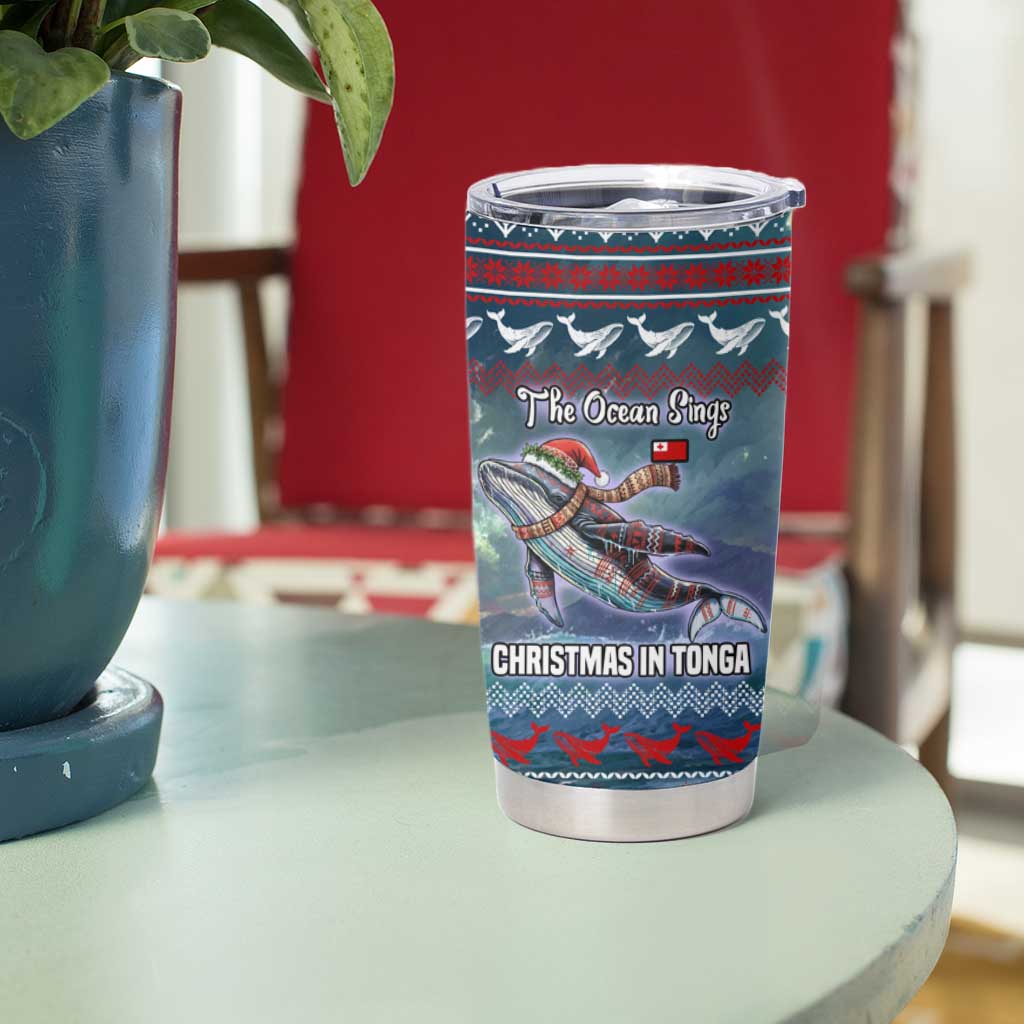 Tonga Christmas Tumbler Cup with Singing Whale Ocean Scene National Coat of Arms TS04 - Polynesian Pride