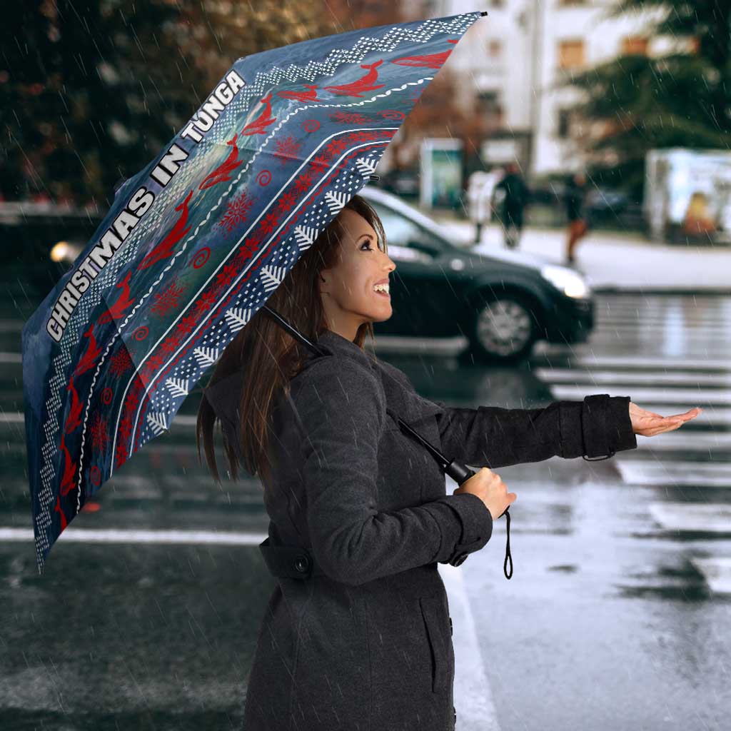 Tonga Christmas Umbrella with Singing Whale Ocean Scene National Coat of Arms TS04 - Polynesian Pride