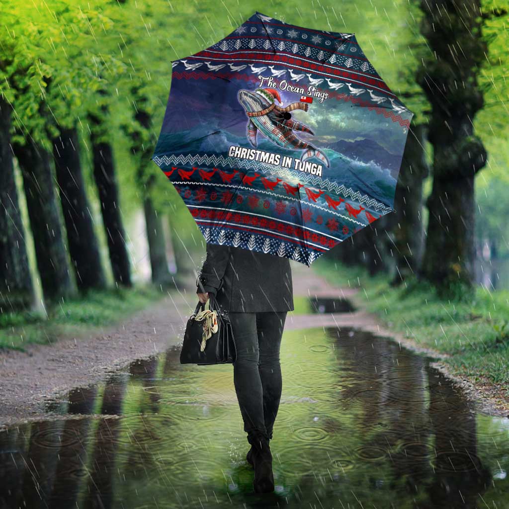 Tonga Christmas Umbrella with Singing Whale Ocean Scene National Coat of Arms TS04 - Polynesian Pride