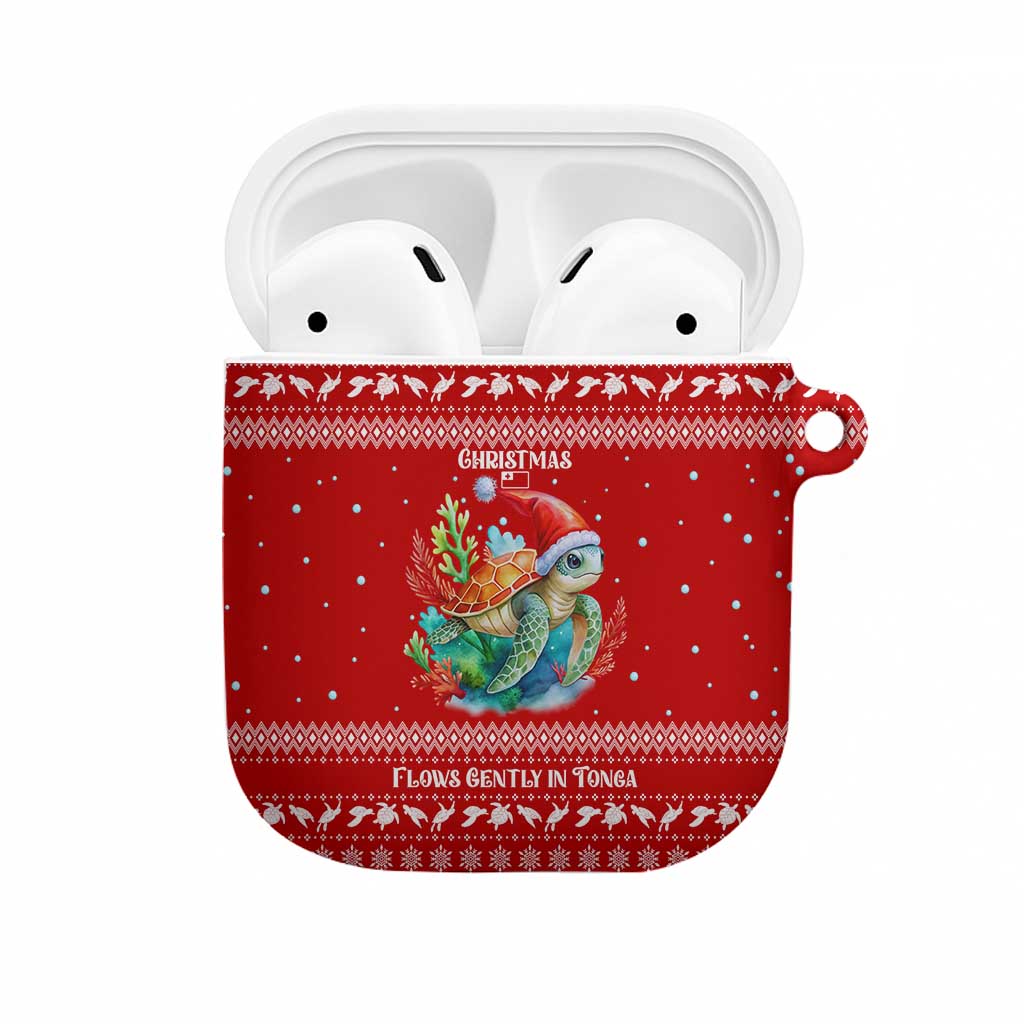 Tonga Christmas AirPods Case with Sea Turtle Coral Reef Design Snowflake Pattern and National Emblem TS04 Red White - Polynesian Pride