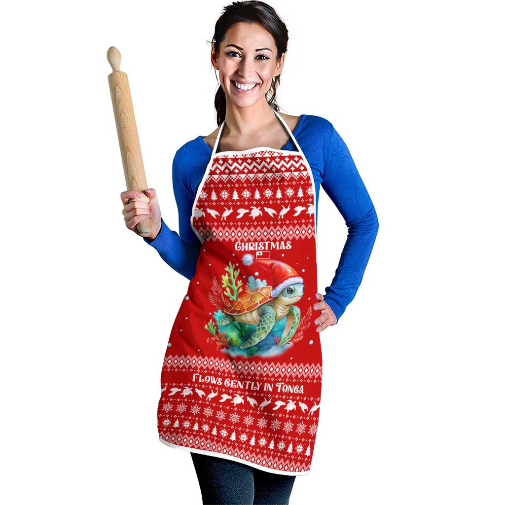 Tonga Christmas Apron with Sea Turtle Coral Reef Design Snowflake Pattern and National Emblem TS04 - Polynesian Pride