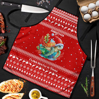 Tonga Christmas Apron with Sea Turtle Coral Reef Design Snowflake Pattern and National Emblem TS04 Red White - Polynesian Pride