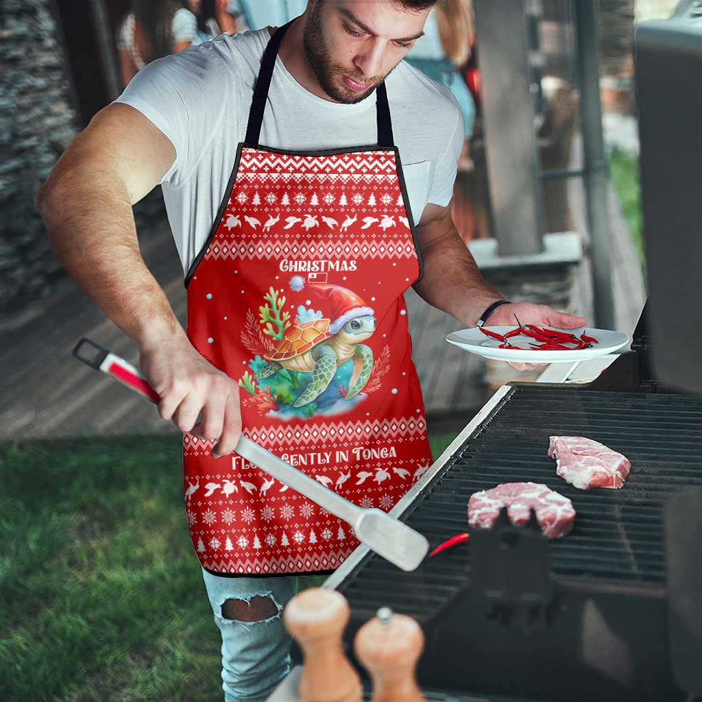 Tonga Christmas Apron with Sea Turtle Coral Reef Design Snowflake Pattern and National Emblem TS04 - Polynesian Pride