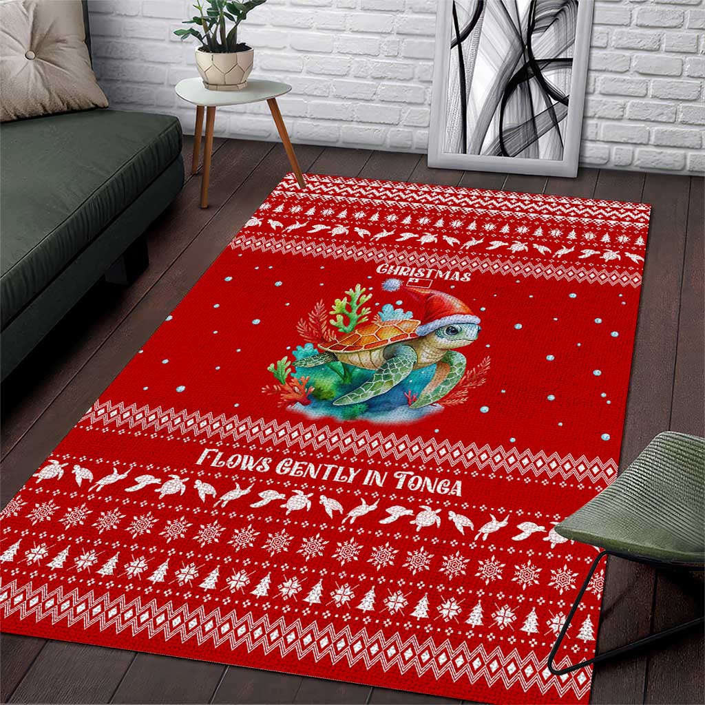 Tonga Christmas Area Rug with Sea Turtle Coral Reef Design Snowflake Pattern and National Emblem TS04 Red White - Polynesian Pride