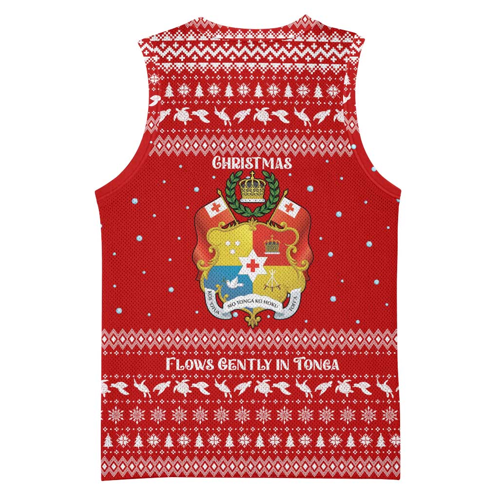 Tonga Christmas Basketball Jersey with Sea Turtle Coral Reef Design Snowflake Pattern and National Emblem TS04 - Polynesian Pride