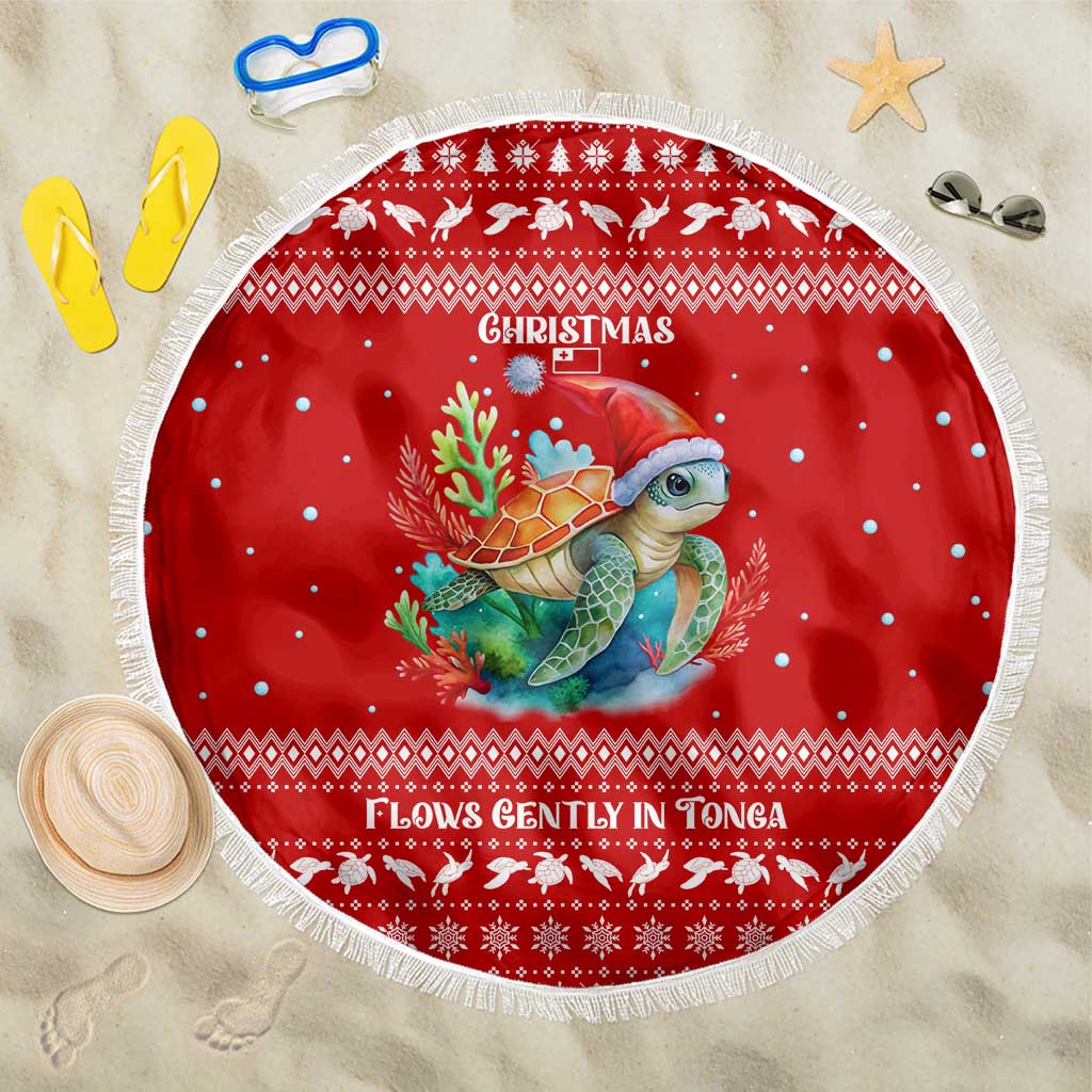 Tonga Christmas Beach Blanket with Sea Turtle Coral Reef Design Snowflake Pattern and National Emblem TS04 One Size 150cm Red White - Polynesian Pride