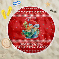 Tonga Christmas Beach Blanket with Sea Turtle Coral Reef Design Snowflake Pattern and National Emblem TS04 One Size 150cm Red White - Polynesian Pride