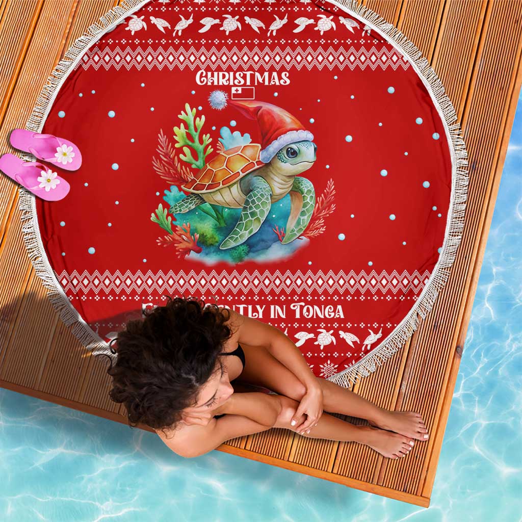 Tonga Christmas Beach Blanket with Sea Turtle Coral Reef Design Snowflake Pattern and National Emblem TS04 - Polynesian Pride