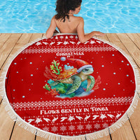 Tonga Christmas Beach Blanket with Sea Turtle Coral Reef Design Snowflake Pattern and National Emblem TS04 - Polynesian Pride