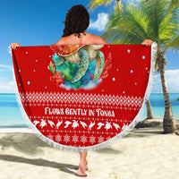 Tonga Christmas Beach Blanket with Sea Turtle Coral Reef Design Snowflake Pattern and National Emblem TS04 - Polynesian Pride