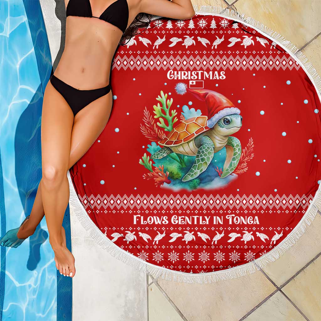 Tonga Christmas Beach Blanket with Sea Turtle Coral Reef Design Snowflake Pattern and National Emblem TS04 - Polynesian Pride