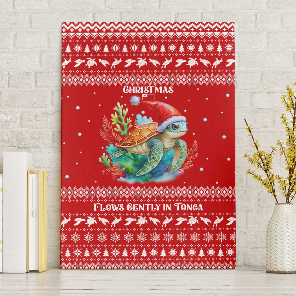 Tonga Christmas Canvas Wall Art with Sea Turtle Coral Reef Design Snowflake Pattern and National Emblem TS04 Without Frame Red White - Polynesian Pride