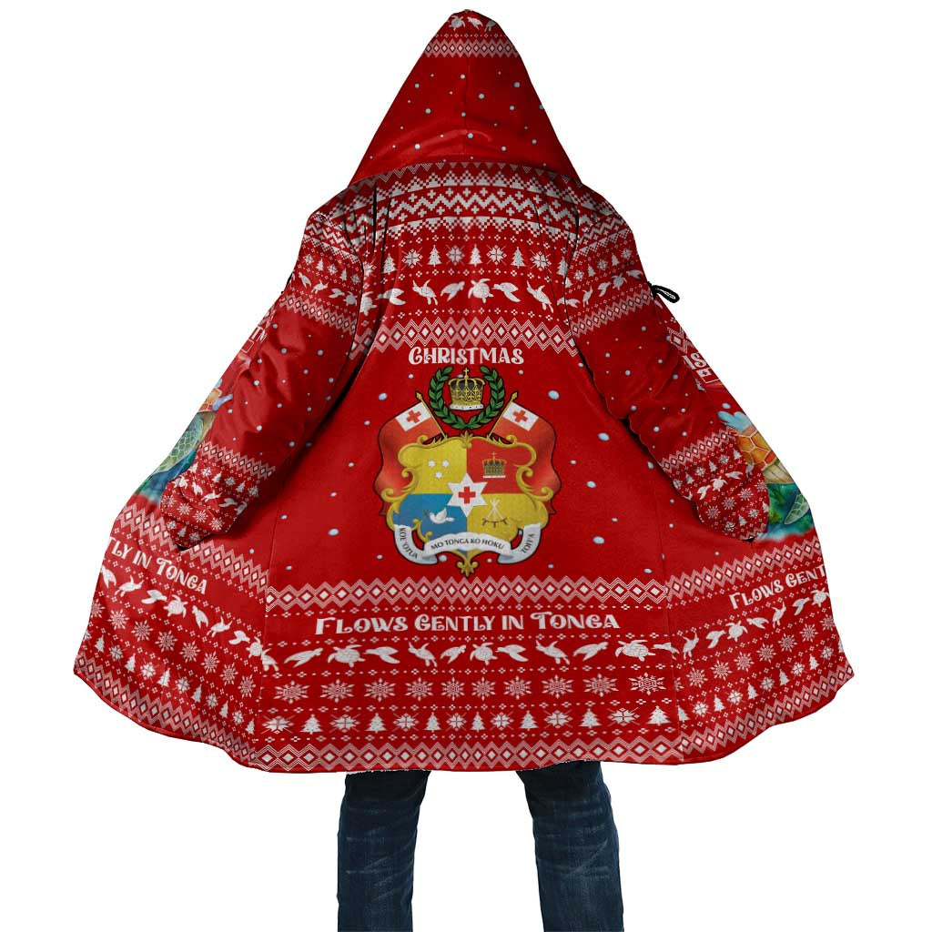 Tonga Christmas Cloak with Sea Turtle Coral Reef Design Snowflake Pattern and National Emblem TS04 Unisex Red White - Polynesian Pride