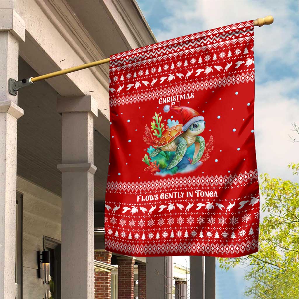 Tonga Christmas Garden Flag with Sea Turtle Coral Reef Design Snowflake Pattern and National Emblem TS04 House Flag Red White - Polynesian Pride