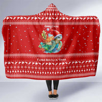 Tonga Christmas Hooded Blanket with Sea Turtle Coral Reef Design Snowflake Pattern and National Emblem TS04 One Size Red White - Polynesian Pride