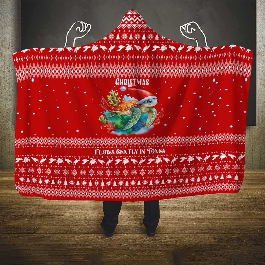 Tonga Christmas Hooded Blanket with Sea Turtle Coral Reef Design Snowflake Pattern and National Emblem TS04 - Polynesian Pride