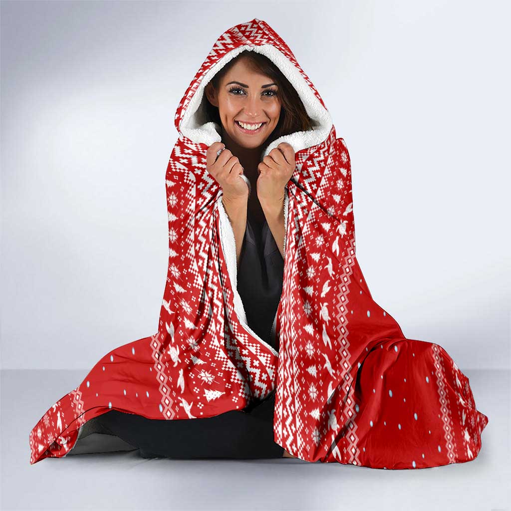 Tonga Christmas Hooded Blanket with Sea Turtle Coral Reef Design Snowflake Pattern and National Emblem TS04 - Polynesian Pride