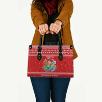 Tonga Christmas Leather Bag with Sea Turtle Coral Reef Design Snowflake Pattern and National Emblem TS04 - Polynesian Pride