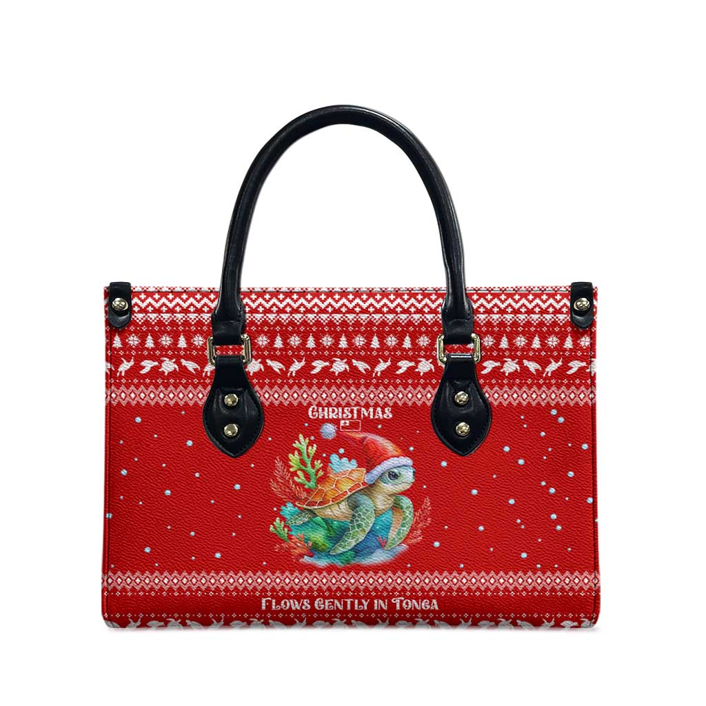 Tonga Christmas Leather Bag with Sea Turtle Coral Reef Design Snowflake Pattern and National Emblem TS04 - Polynesian Pride