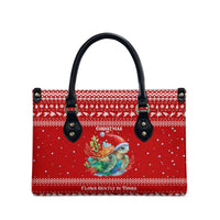 Tonga Christmas Leather Bag with Sea Turtle Coral Reef Design Snowflake Pattern and National Emblem TS04 - Polynesian Pride