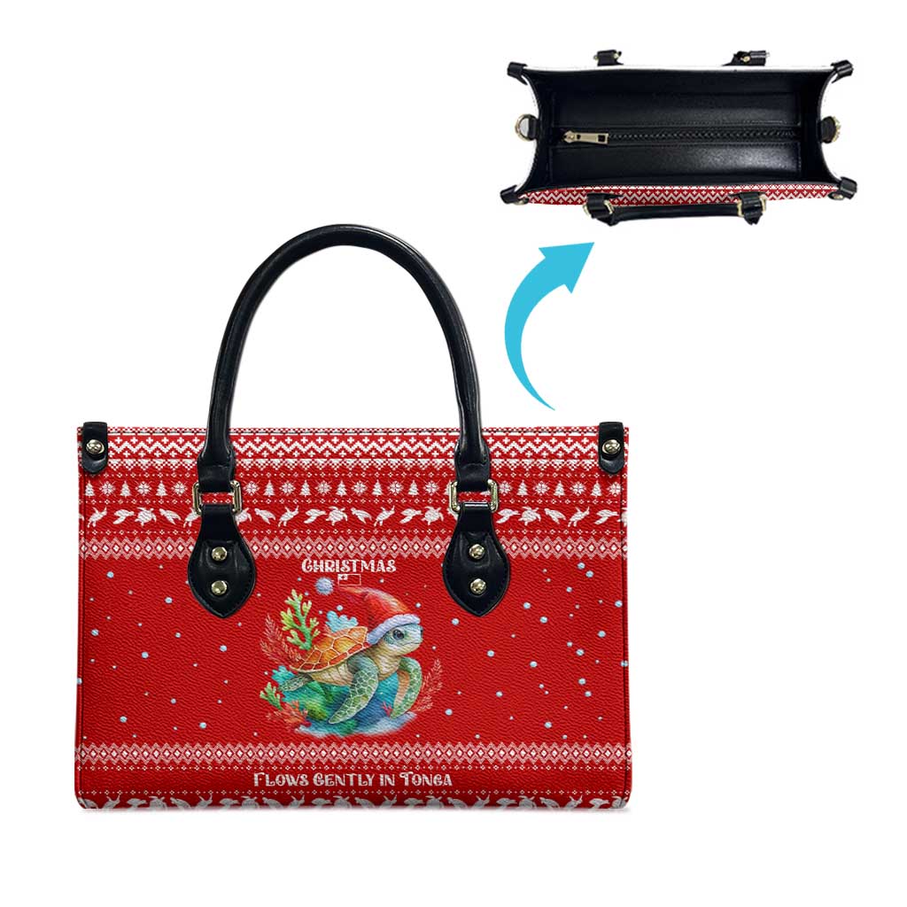 Tonga Christmas Leather Bag with Sea Turtle Coral Reef Design Snowflake Pattern and National Emblem TS04 - Polynesian Pride