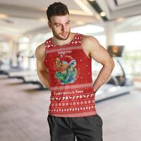 Tonga Christmas Men Tank Top with Sea Turtle Coral Reef Design Snowflake Pattern and National Emblem TS04 Red White - Polynesian Pride