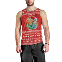 Tonga Christmas Men Tank Top with Sea Turtle Coral Reef Design Snowflake Pattern and National Emblem TS04 - Polynesian Pride