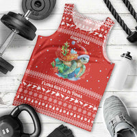 Tonga Christmas Men Tank Top with Sea Turtle Coral Reef Design Snowflake Pattern and National Emblem TS04 - Polynesian Pride