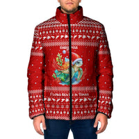 Tonga Christmas Padded Jacket with Sea Turtle Coral Reef Design Snowflake Pattern and National Emblem TS04 Men Red White - Polynesian Pride