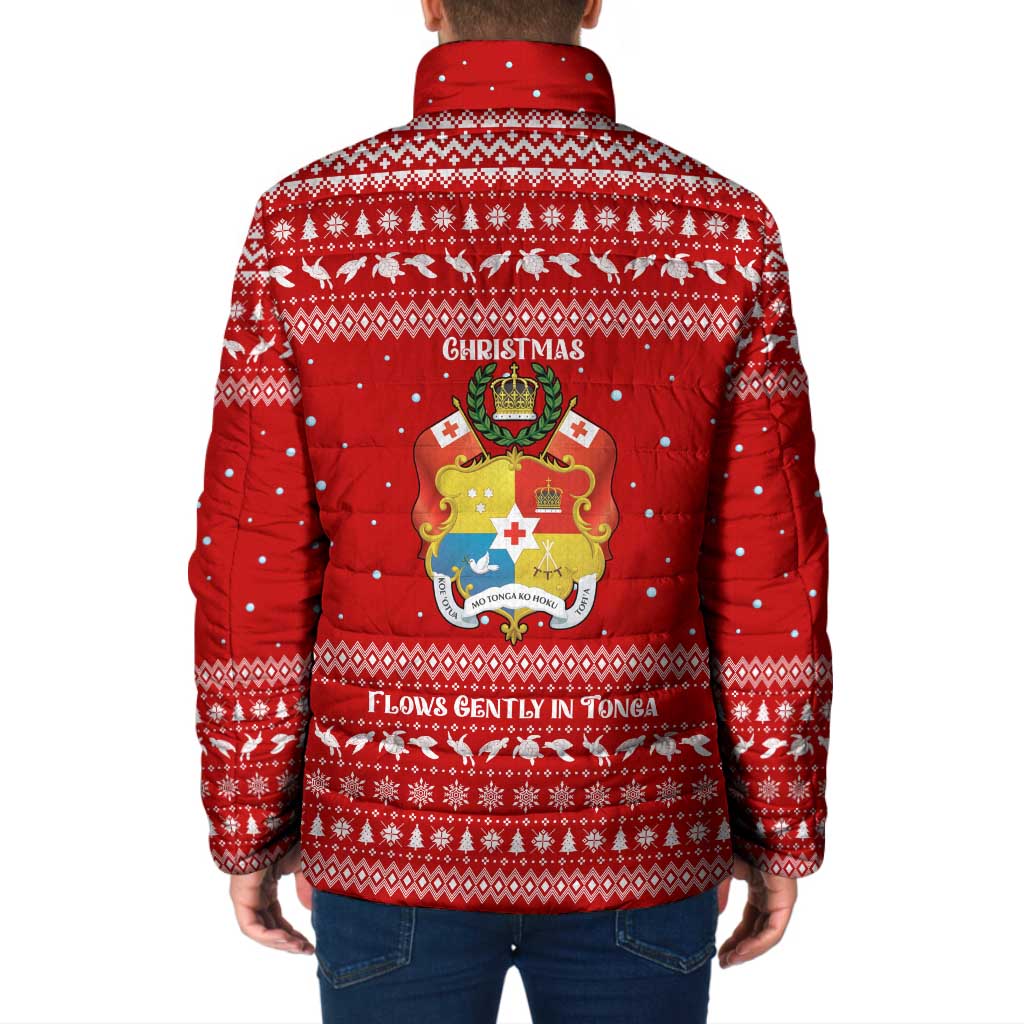 Tonga Christmas Padded Jacket with Sea Turtle Coral Reef Design Snowflake Pattern and National Emblem TS04 - Polynesian Pride