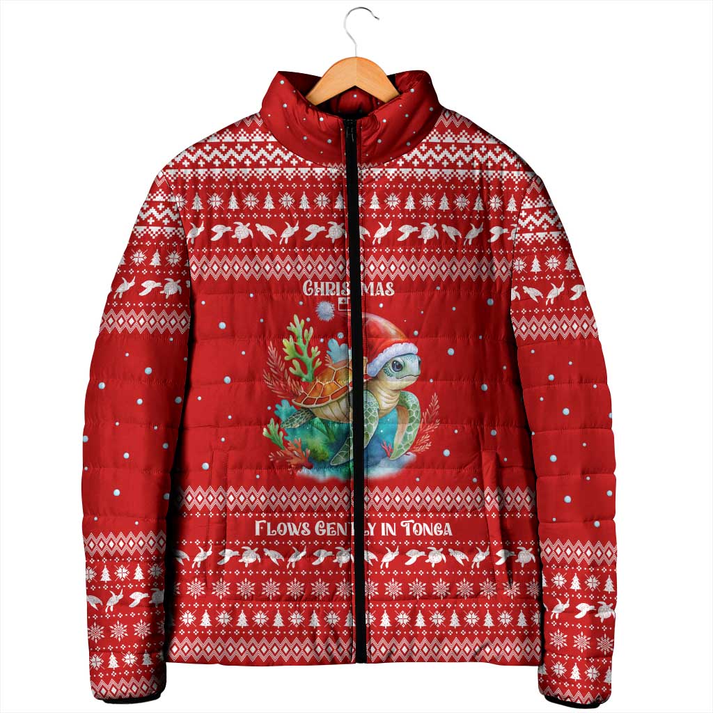 Tonga Christmas Padded Jacket with Sea Turtle Coral Reef Design Snowflake Pattern and National Emblem TS04 - Polynesian Pride