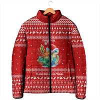 Tonga Christmas Padded Jacket with Sea Turtle Coral Reef Design Snowflake Pattern and National Emblem TS04 - Polynesian Pride