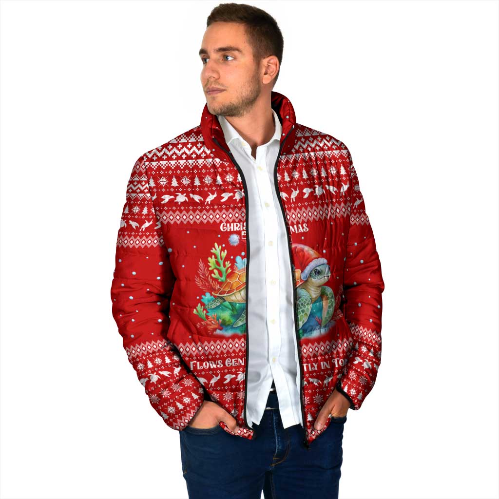 Tonga Christmas Padded Jacket with Sea Turtle Coral Reef Design Snowflake Pattern and National Emblem TS04 - Polynesian Pride