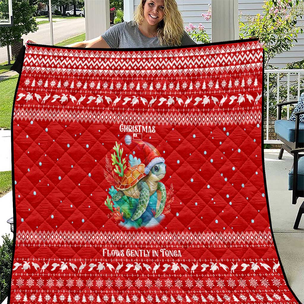 Tonga Christmas Quilt with Sea Turtle Coral Reef Design Snowflake Pattern and National Emblem TS04 Red White - Polynesian Pride