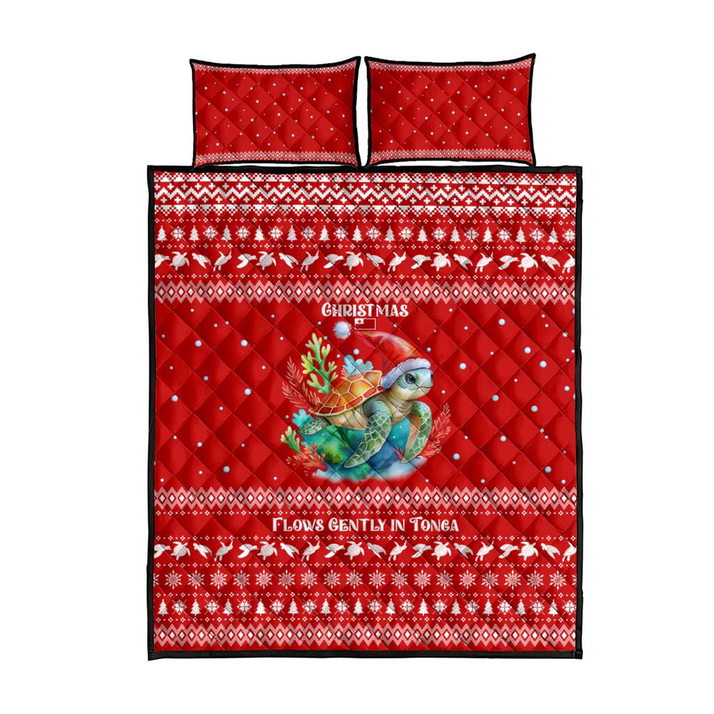 Tonga Christmas Quilt Bed Set with Sea Turtle Coral Reef Design Snowflake Pattern and National Emblem TS04 - Polynesian Pride