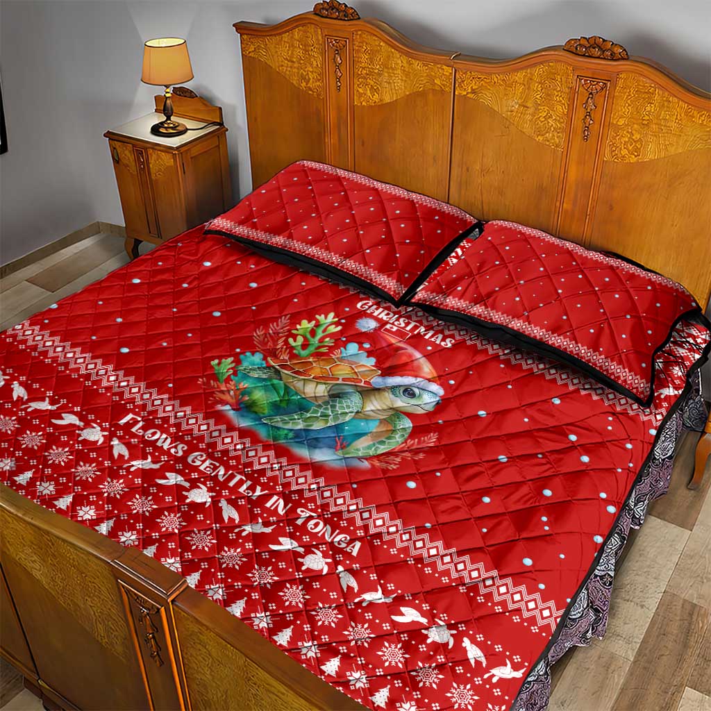 Tonga Christmas Quilt Bed Set with Sea Turtle Coral Reef Design Snowflake Pattern and National Emblem TS04 - Polynesian Pride