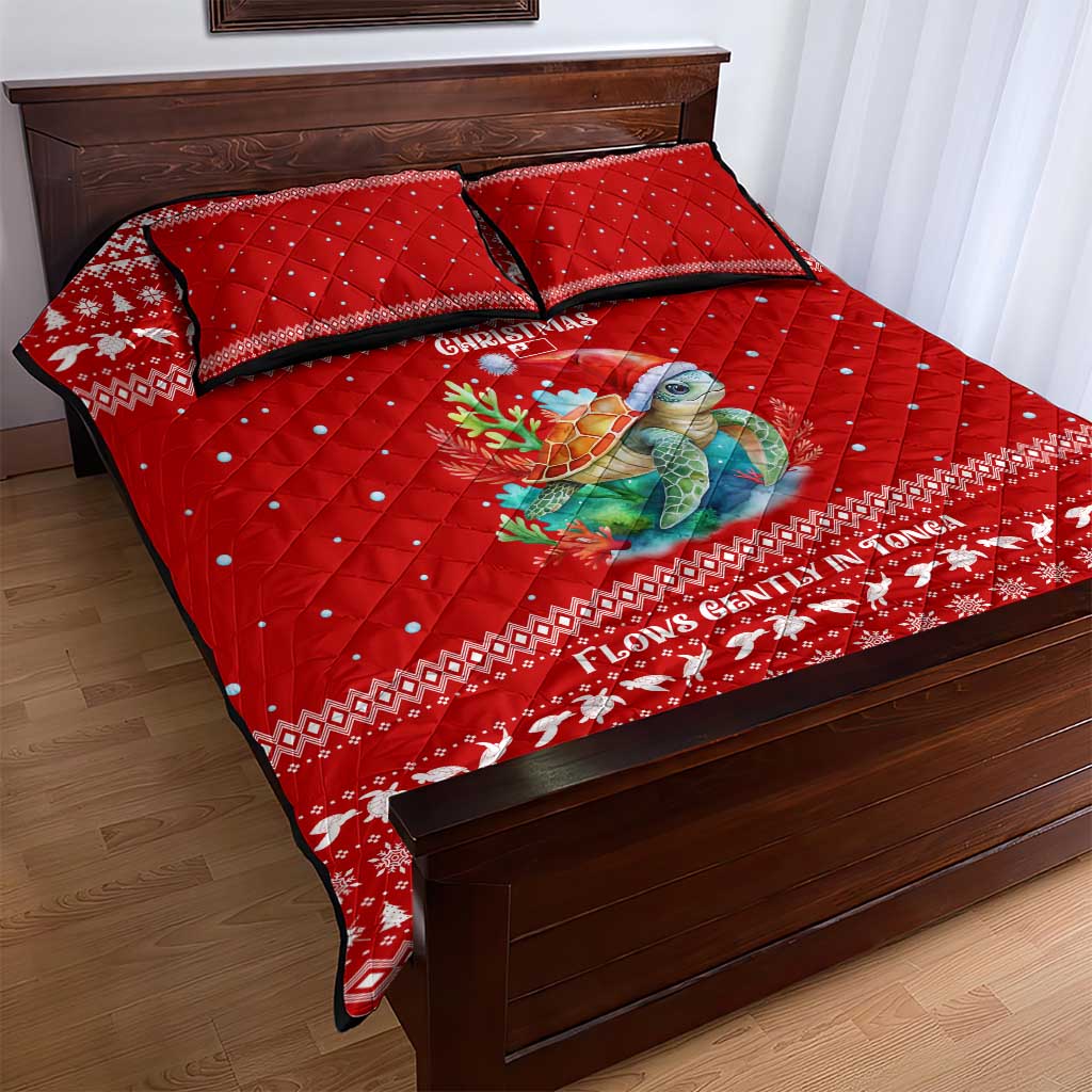 Tonga Christmas Quilt Bed Set with Sea Turtle Coral Reef Design Snowflake Pattern and National Emblem TS04 - Polynesian Pride